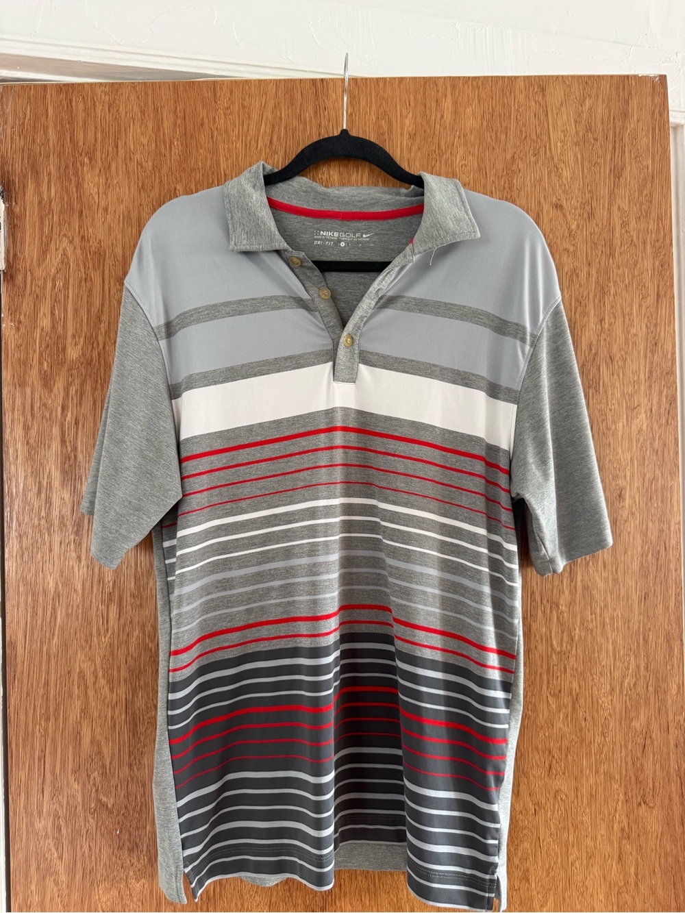 Nike Golf Dri-FIT Polo Shirt Men’s Large Gray White Stripes Standard Fit